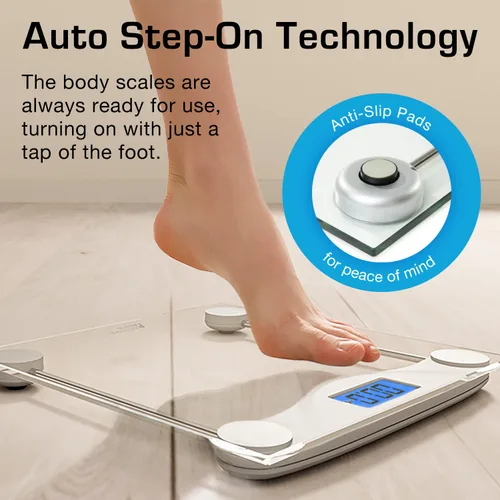 Vista 7 de Active Era Báscula digital de peso corporal, báscula de baño ultradelgada de alta precisión con vidrio templado, tecnología Step-on y pantalla