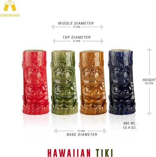 Vista 3 de LEMONSODA Vasos de cerámica tiki hawaianos (cerámica, juego de 4)