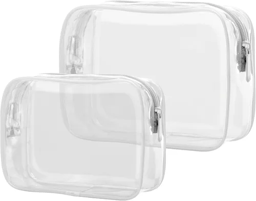 Vista 2 de PACKISM Paquete de 2 bolsas de aseo aprobadas por la TSA y bolsa transparente aprobada por el estadio, venta de paquetes, 1 mediano, 1 grande blanco