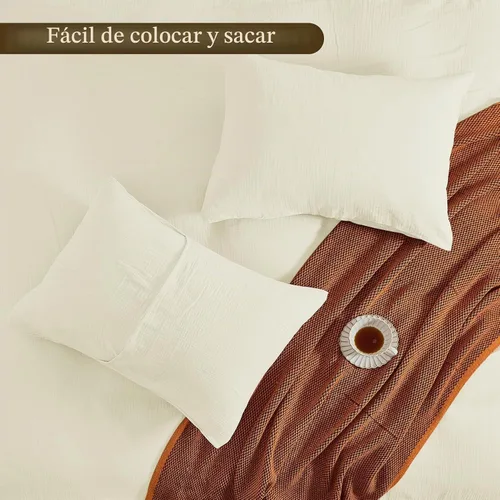 Vista 7 de MEISHANG Funda de edredón de muselina tamaño Queen, 100% algodón orgánico, funda de edredón de gasa con textura suave para todas las estaciones Beige
