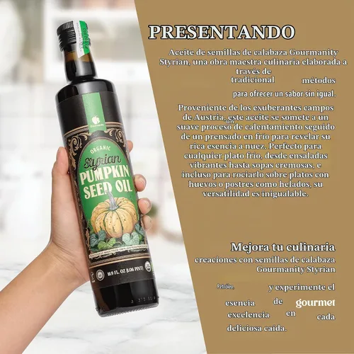 Vista 5 de Gourmanity Aceite Orgánico de Semilla de Calabaza de Estiria Prensado en Frío, Fabricado Tradicionalmente en Austria, Aceite 100% Puro, Saludable