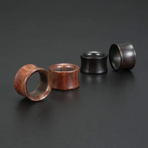 Vista 6 de 2 pares de dilatadores de oreja de madera orgánica marrón de doble acampanado 0G-1116