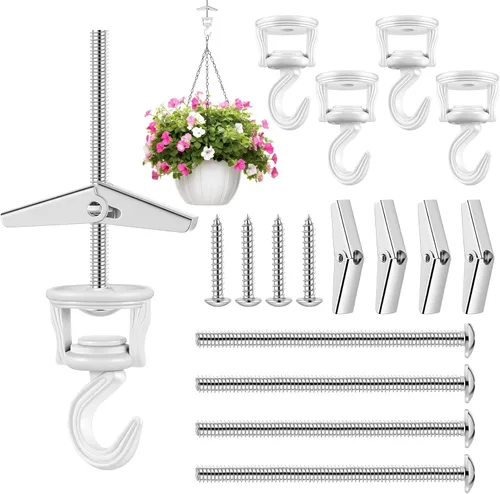 Vista 10 de Hotop 4 ganchos de techo para colgar plantas, ganchos para plantas, ganchos de metal resistentes para interiores y exteriores, para colgar plantas