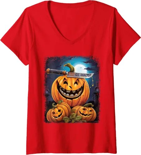 Vista 5 de GIS Analyst Funny Halloween Fun Pun Spooky V-Neck T-Shirt