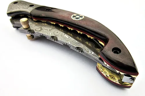 Vista 9 de FZ 01 Cuchillo de bolsillo de Damasco hecho a mano para hombres Cuchillo plegable con bloqueo de forro Cuchillo de bushcraft para pesca Camping