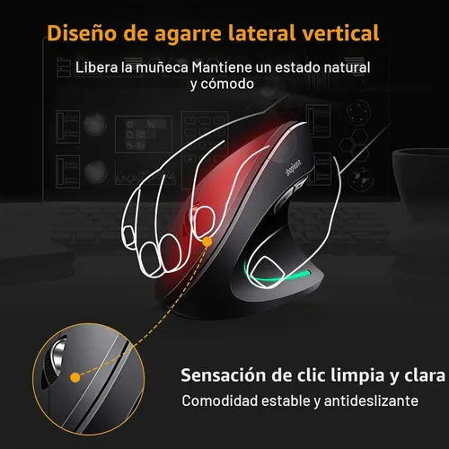 Vista 2 de Ratón vertical con cable, ratón ergonómico óptico con 4 ajustables 800/1200/2000/3200, 5 botones USB para computadora, mejor para manos grandes