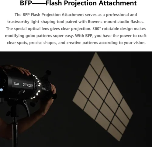 Vista 2 de Godox BFP - Accesorio de proyección de flash para Bowens Mount Flash Speedlite, diseño giratorio de 360°, montaje de lente EF, accesorio de luz