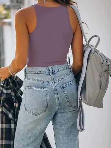 Vista 3 de REORIA - Camisetas ombligueras sin mangas y con espalda cruzada para mujer, ombligueras sexys con cuello halter