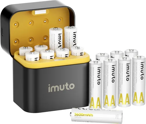 Vista 25 de imuto Baterías AA recargables con cargador, 3000 mWh aa Litio Paquete de 4