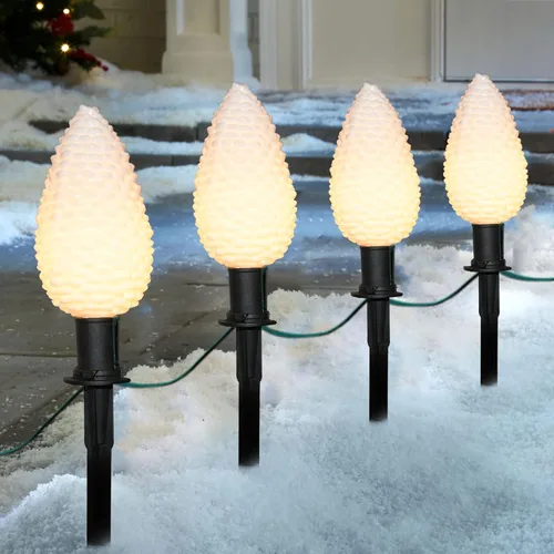 Vista 11 de Luces de camino de Navidad C9, 38 pies de cadena de luces para exteriores con 25 bombillas y estacas de marcador, impermeables, conectables
