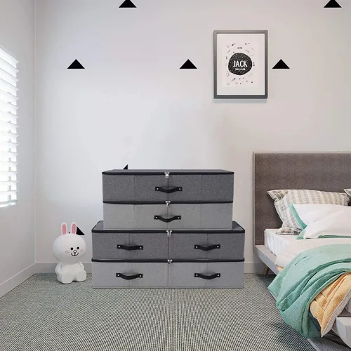 Vista 8 de 2 cajas de almacenamiento plegables debajo de la cama con forro de soporte de plástico, asas, tapa con cremallera, mantas, ropa y edredones