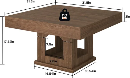 Vista 2 de [Usado] knoworld Mesa auxiliar cuadrada, mesa de centro de madera con almacenamiento y casa para gatos, mesa de cóctel marrón rústica para sala