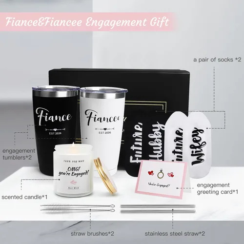 Vista 6 de Frerdui Regalos de compromiso para parejas, regalos de compromiso para parejas recién comprometidas, juego de regalo de vaso de compromiso de vino
