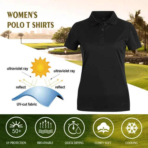 Vista 6 de MOHEEN Polo de manga corta de secado rápido para mujer, absorbe la humedad, polo de golf atlético