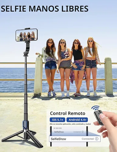 Vista 6 de Trípode para selfie stick de 41 pulgadas, extensible portátil 4 en 1, trípode de aluminio para teléfono con control remoto inalámbrico, rotación