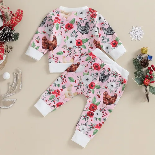 Vista 3 de Conjunto de Pascua para bebé, niña, niño, sudadera con cuello redondo y diseño floral de conejito
