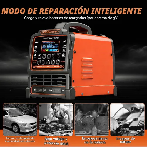 Vista 4 de Cargador de batería de coche de 12 V/24 V, 10 modos, mantenedor automático de batería