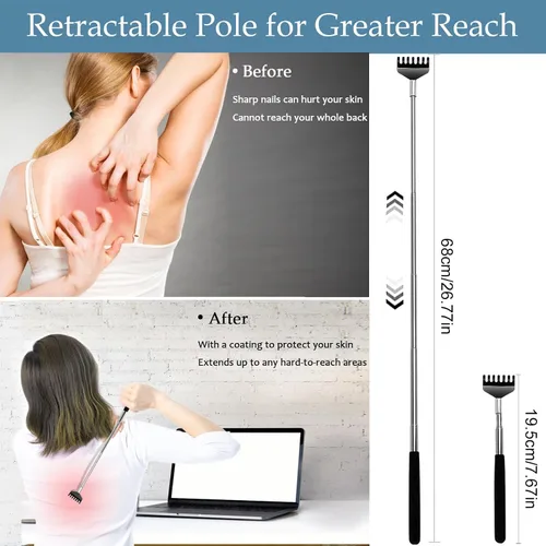 Vista 3 de Yexixsr Paquete de 3 rascadores de espalda extensibles de metal para hombres, mujeres y adultos, masajeador telescópico de espalda con asas de goma