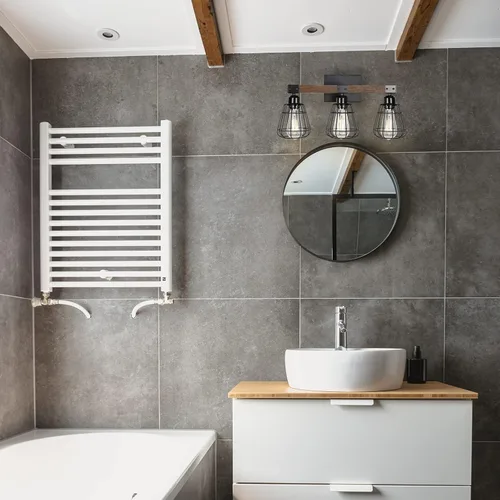 Vista 3 de Lámpara de tocador rústica de 3 luces de jaula negra rústica para baño