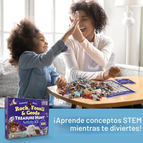 Vista 5 de Set de actividades de la colección Rock & Mineral (más de 150 piezas), hoja de identificación educativa más 2 geodas fáciles de romper, dientes