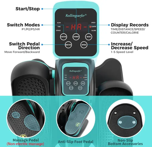 Vista 2 de Rollingsurfer Under Desk Elliptical Machine, Electric Leg Exerciser for Seniors, Compact Seated Pedal Exerciser, Portable Elliptical Trainer with