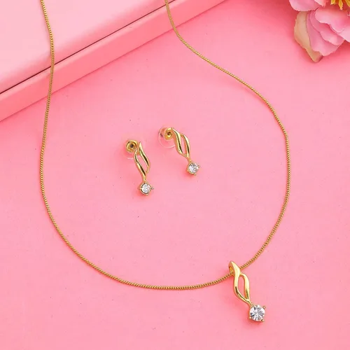 Vista 3 de Slaksworld - Juego de collar con colgante de solitario chapado en oro con diamantes americanos para mujeres y niñas Cadena ajustable y aretes
