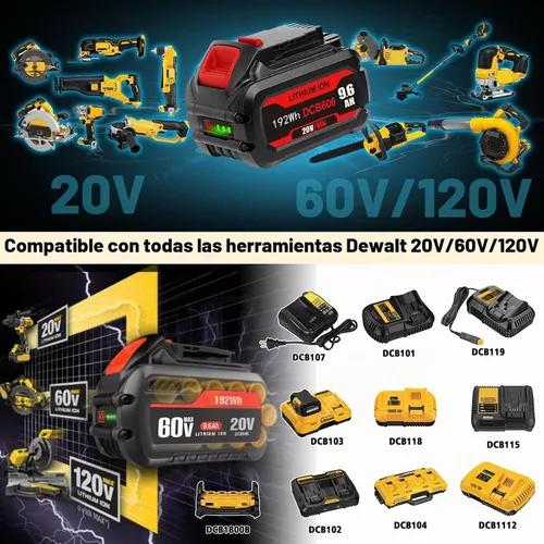 Vista 3 de DCB606 20v/60v 9.6Ah Reemplazo para batería Dewalt Flex-Volt DCB609 DCB612 DCB615, compatible con Dewalt 20V y 60V MAX herramienta eléctrica