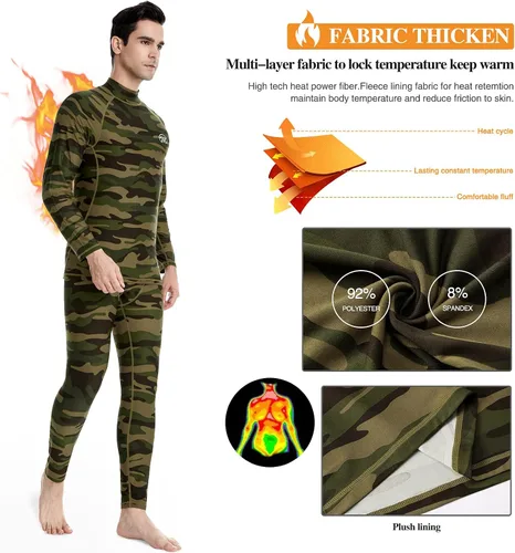 Vista 3 de mens Compression Base Layers Long Johns Winter Gear With Fleece Lined for Skiing