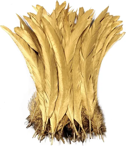 Vista 18 de THARAHT 50 Plumas de Cola de Gallo Naturales de 12-14 Pulgadas (30-35 cm) a Granel para Manualidades, Atadura de Moscas, Boda, Plumas para Fiestas