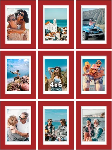 Vista 83 de Juego de 9 portarretratos, plexiglás resistente a rupturas, exhibe fotos de 4 x 6 pulgadas o, con paspartú, de 3.5 x 5 pulgadas, marcos para pared