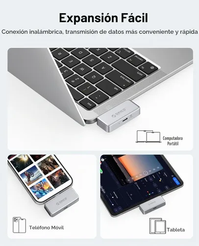 Vista 6 de ORICO FlashPod 64GB SSD portátil de aleación de aluminio con carga rápida PD de 100W, diseño de conexión directa, unidad de estado sólido externa
