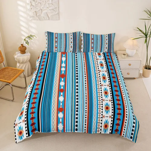 Vista 12 de Erosebridal Juego de funda de edredón estilo bohemio occidental tamaño individual, diseño de vaca atrapasueños del suroeste, juego de ropa de cama