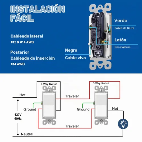 Vista 4 de CML interruptor de luz de pared basculante, de 3 vías, decorativo, acabado brillante, unipolar o de 3 vías, 15 A 120/277 V, garantía de 3 años