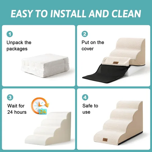 Vista 7 de COZY KISS Escaleras para perros pequeños de 11.8 pulgadas de alto, escalón curvado para cachorros, gatos mayores, rampa mediana para mascotas