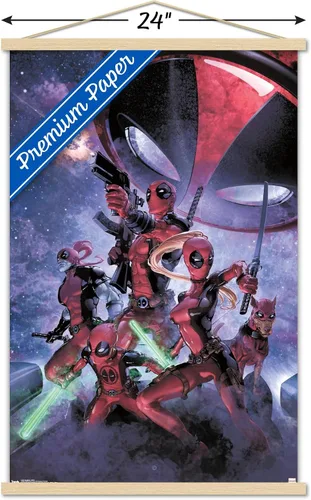 Vista 3 de Trends International Marvel Comics-Deadpool - Póster de pared familiar con marco magnético de madera, 22.375 x 34 pulgadas, impresión premium