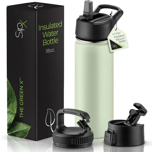 Vista 53 de SIPX™ Botella de Agua Aislada de 18 oz con 3 Tapas – Acero Inoxidable a Prueba de Fugas, Triple Aislamiento – Frío 24 Horas/Caliente 12 Horas