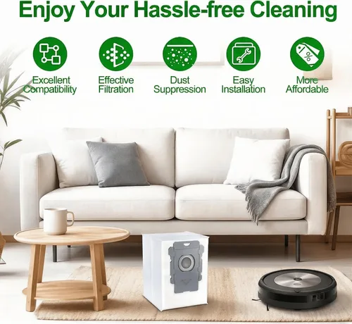 Vista 7 de Paquete de 12 Bolsas de Aspiradora Compatibles con iRobot Roomba i3+, i4+, i5+, i6+, i7+, i8+, j5+, j6+, j7+, j8+, j9+, s9+, Bolsas de Repuesto