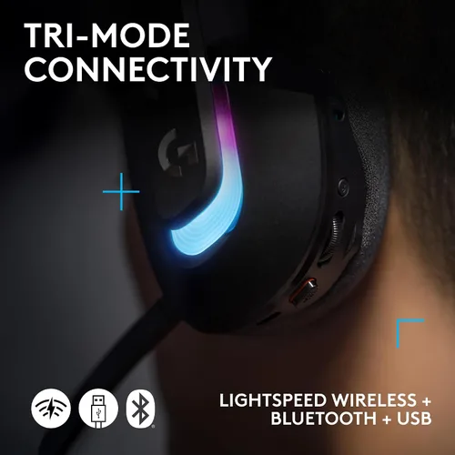 Vista 5 de Logitech G 522 Lightspeed - Auriculares inalámbricos para juegos, LIGHTSYNC RGB, micrófono de ancho de banda completo y audio sincronizado avanzado