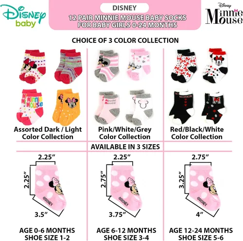 Vista 7 de Disney Baby Girls' Socks - 12 Pack Minnie Mouse, Daisy, Princess Socks (NewbornInfant)