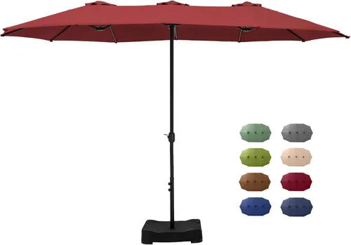 Vista 9 de GREEN PARTY Sombrilla de patio rectangular de 15 pies con base incluida, sombrilla de mesa de doble cara con manivela, sombrillas grandes