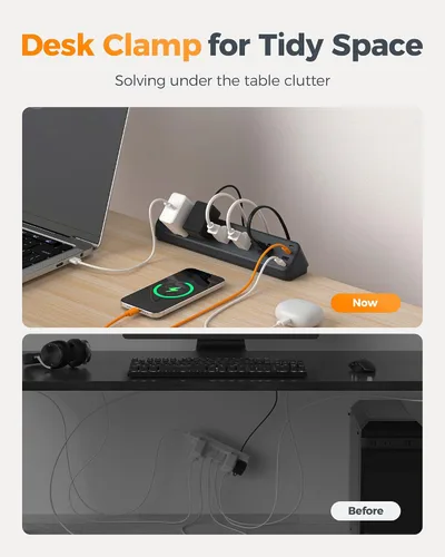 Vista 8 de Regleta de Energía con Abrazadera para Escritorio Negra, TESSAN Cable de Extensión de Enchufe Plano de 6 Pies con Múltiples Tomacorrientes, 5