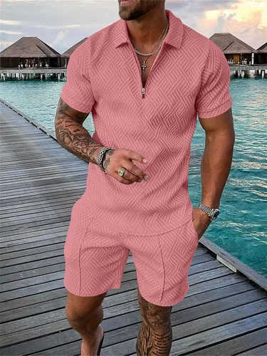 Vista 2 de Conjunto corto para hombre, conjunto de 2 piezas, conjunto deportivo de verano de manga corta, polo y pantalones cortos, traje deportivo casual