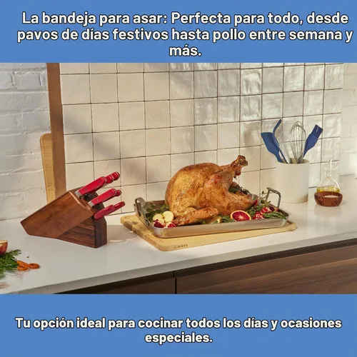Vista 5 de Misen Asadera de Acero Inoxidable con Manijas - Diseño Versátil de 5 Capas, Manijas de Agarre Fácil, Cocina Multifuncional, Ideal para Hornear