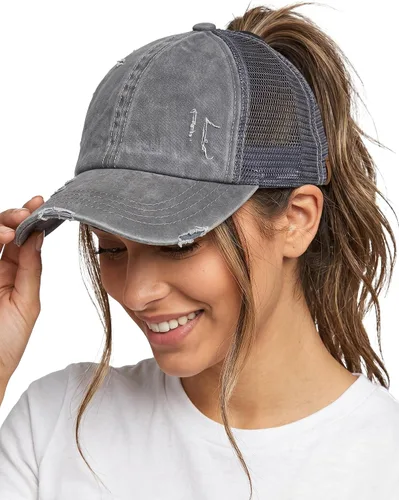 Vista 12 de Funky Junque - Gorro de béisbol para mujer, gorro de papá, gorro con cola de caballo, gorro con pelo despeinado, gorro pony. Negro - Malla Beige