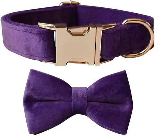 Vista 18 de Love Dream Collar de perro Bowtie de terciopelo, con hebilla de metal desmontable, suave, cómodo, ajustable, para perros pequeños, medianos