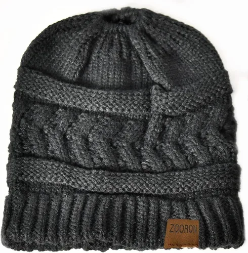 Vista 5 de ZOORON Gorro de cola de caballo para mujer, gorro de invierno de punto trenzado, cálido y desordenado