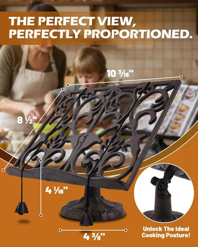 Vista 5 de GARADMATE - Soporte para libros de cocina, de hierro fundido resistente, estilo vintage, ajustable, para encimera de cocina, tableta rústica