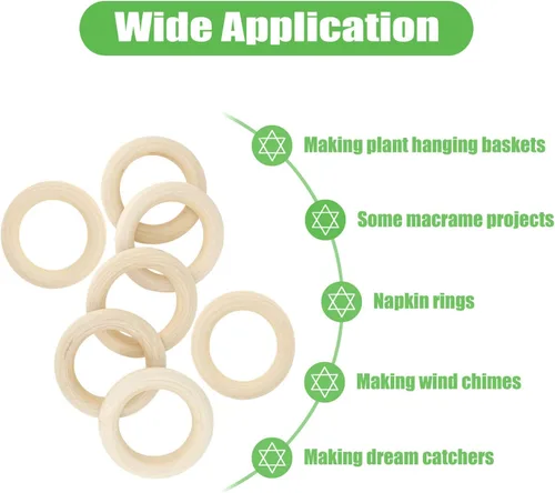 Vista 2 de 10 piezas de anillos de madera natural para manualidades, anillos de madera sin terminar para macramé, conectores de madera para colgantes