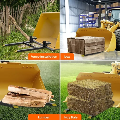 Vista 7 de Abrazadera de 2000 libras en horquillas de paleta, estante de horquilla resistente de 43 pulgadas con barra estabilizadora ajustable para tractor