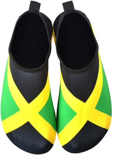 Vista 3 de VOARYISA Zapatos de agua para mujeres y hombres de secado rápido, zapatos de playa para surf al aire libre, yoga, ejercicio, bandera de Jamaica